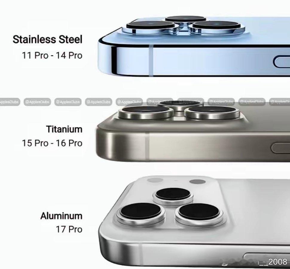个人觉得不锈钢质感最好了这次iPhone17Pro改用全铝机身，感觉变廉价了​