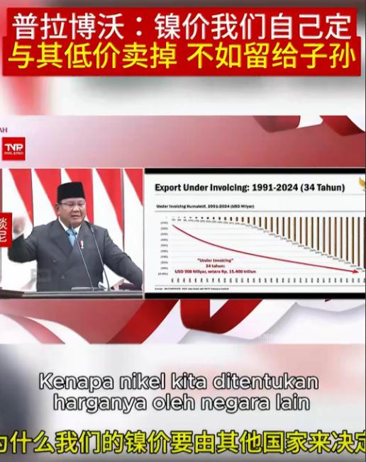 “自作多情！”印尼总统普拉博沃：“镍价我们自己定，与其低价卖掉，不如留给子孙。”