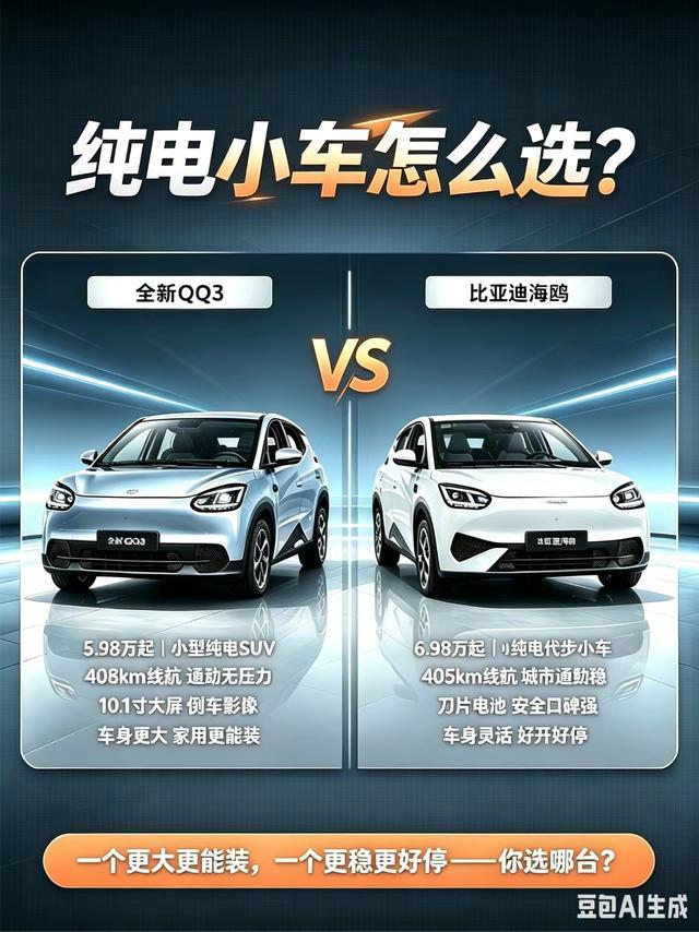 同级别纯电小车，便宜一万多的奇瑞真能打比亚迪吗？比亚迪海鸥6.99万起步，奇瑞