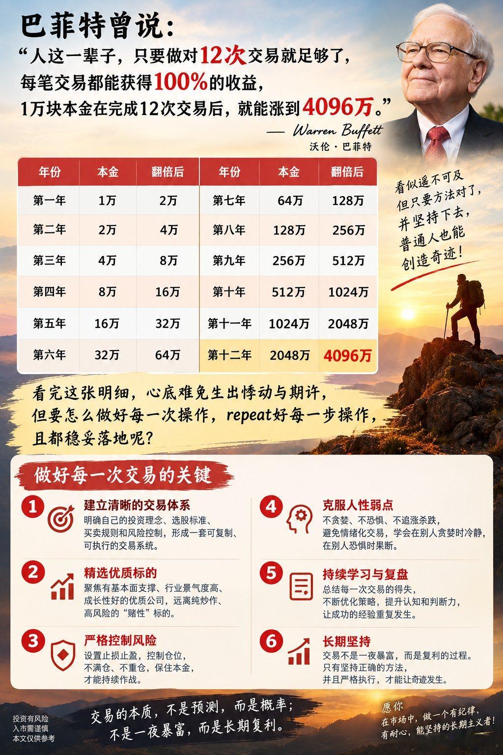 巴菲特曾说：人这一辈子，只要做对12次交易就足够了​​​