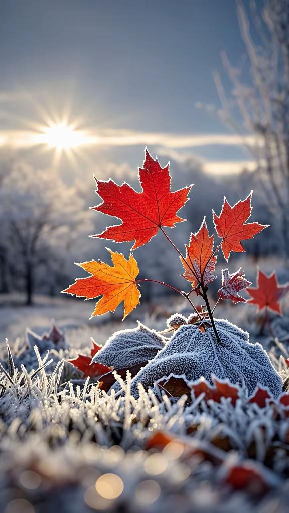 晒图笔记大赛冬日暖阳下，红叶与霜花相映成趣，自然之美尽显眼前。