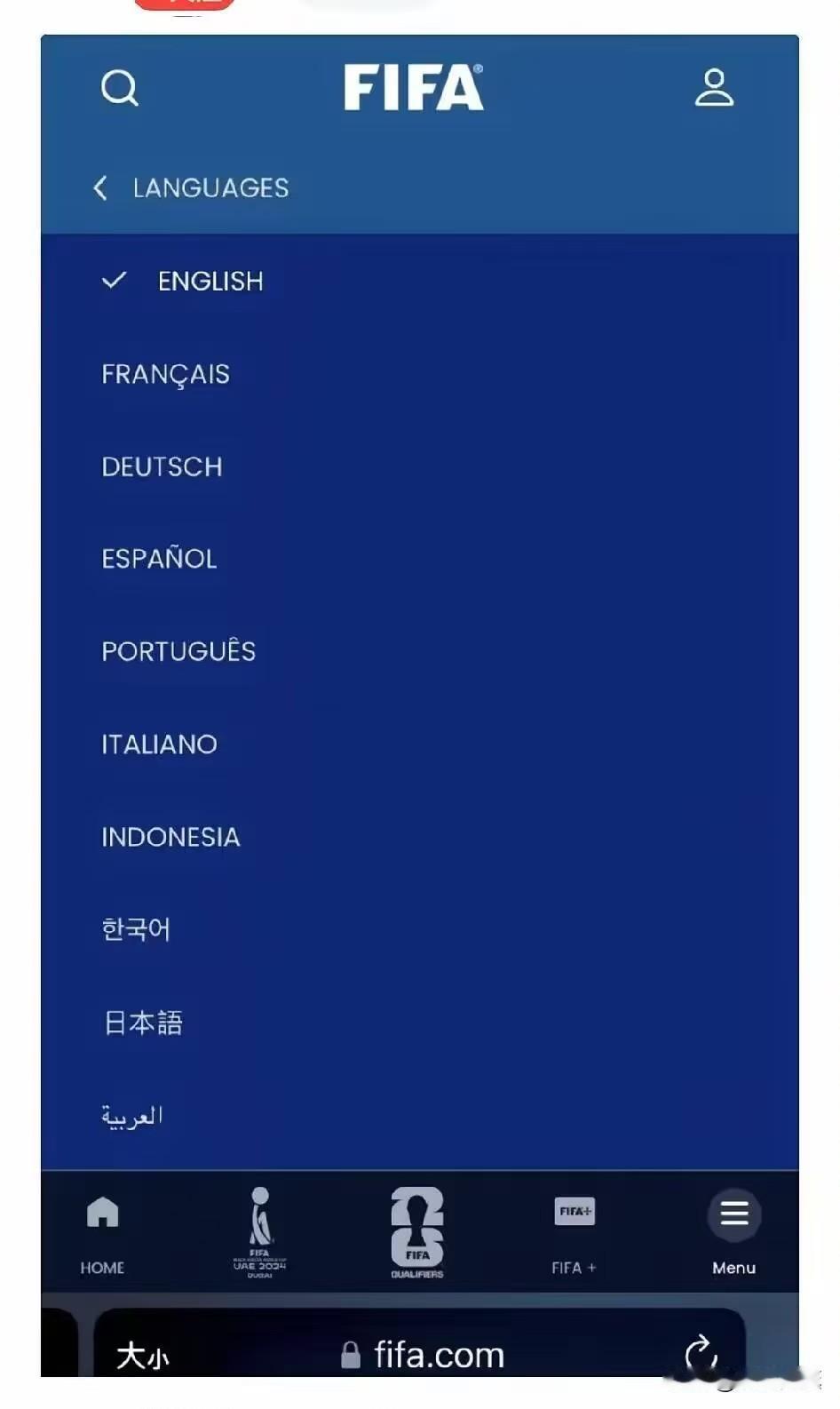 逛了一下FIFA国际足联的官网，真是让人哭笑不得。堂堂一个国际体育组织，连个中文
