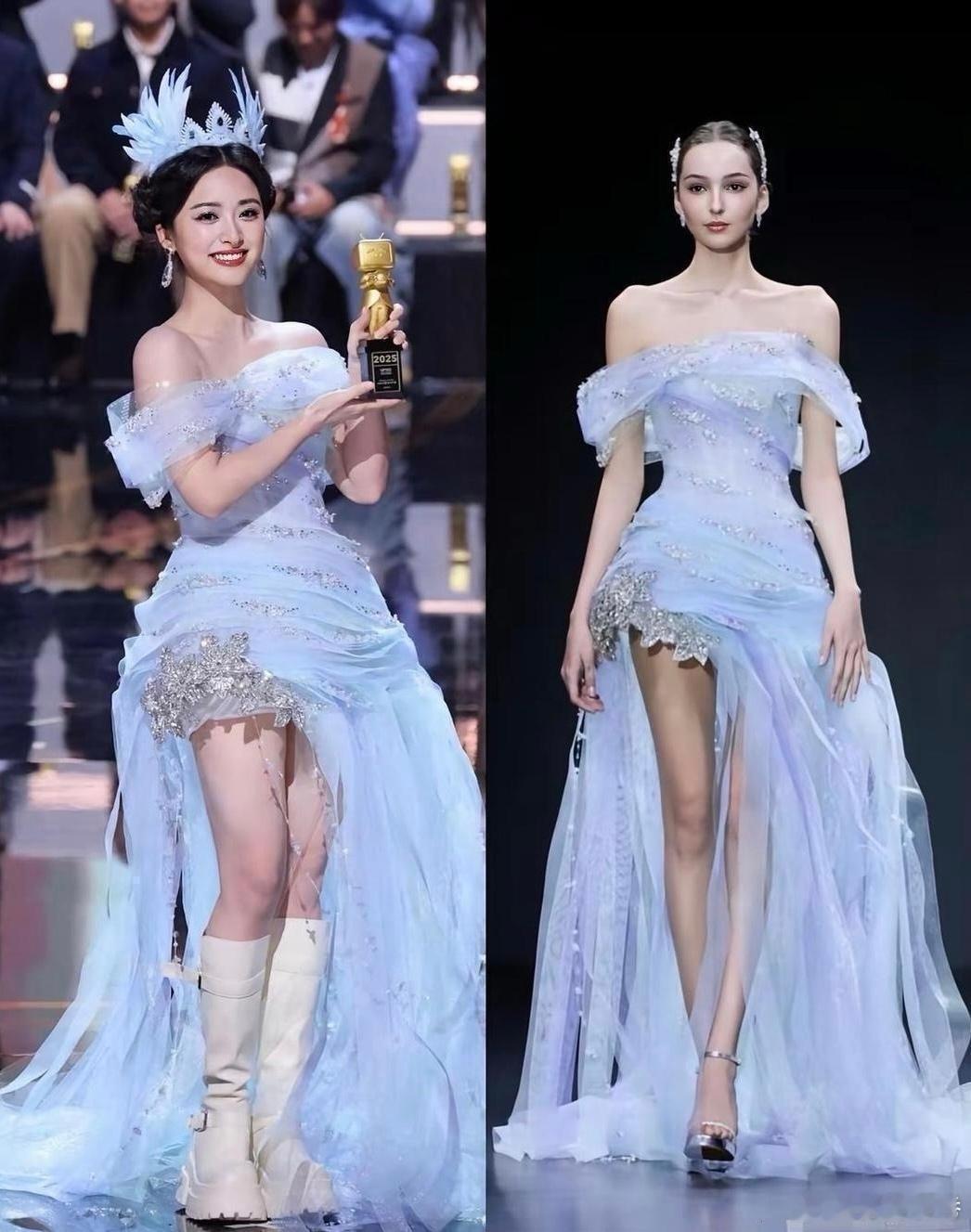 沈月这模样没得说，除了个头，礼服超仙，和外籍模特比毫不逊色！
