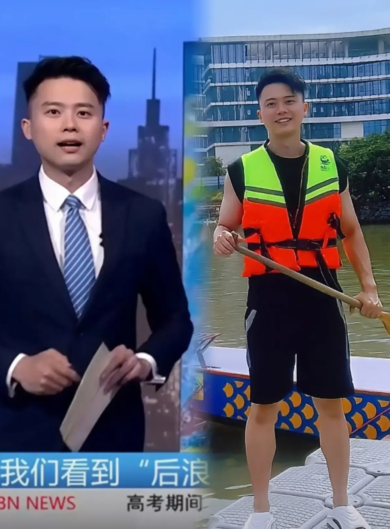 在广东就算是新闻主持人，都得去划龙舟。今年猎德除了包租公还有一堆帅哥，一饱眼福，