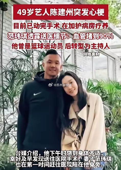 一个好消息，一个坏消息。好消息：陈建州手术成功，发文报平安了。坏消息：他的血管堵