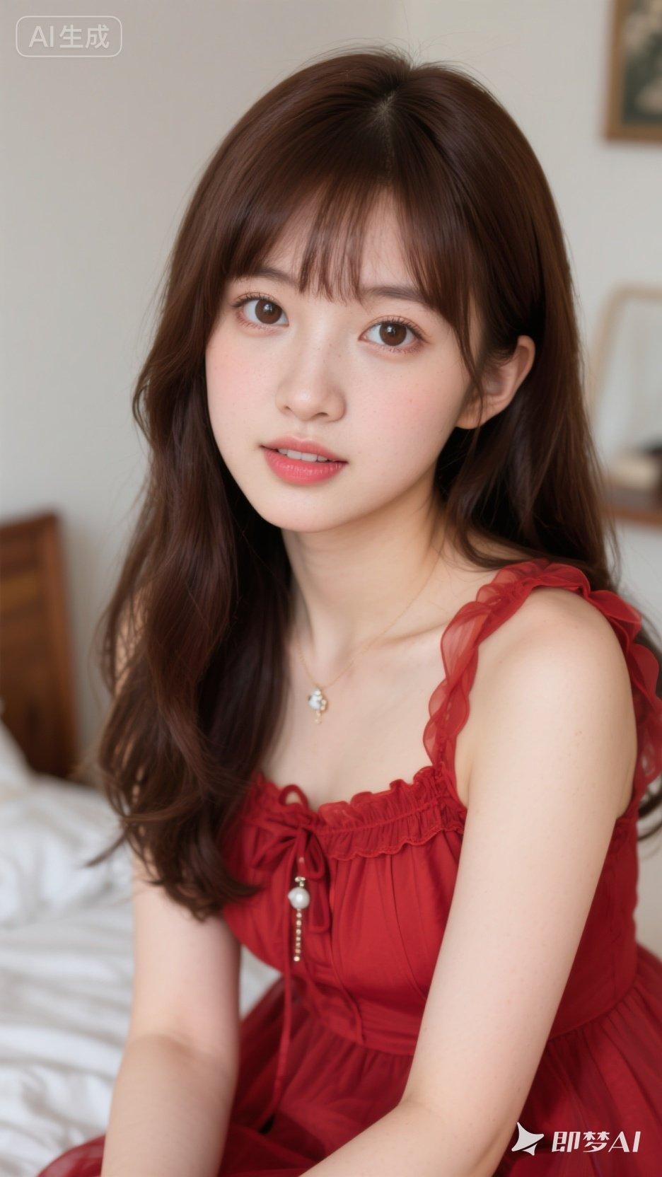 甜美红裙少女，温柔动人，尽显青春魅力！💖✨