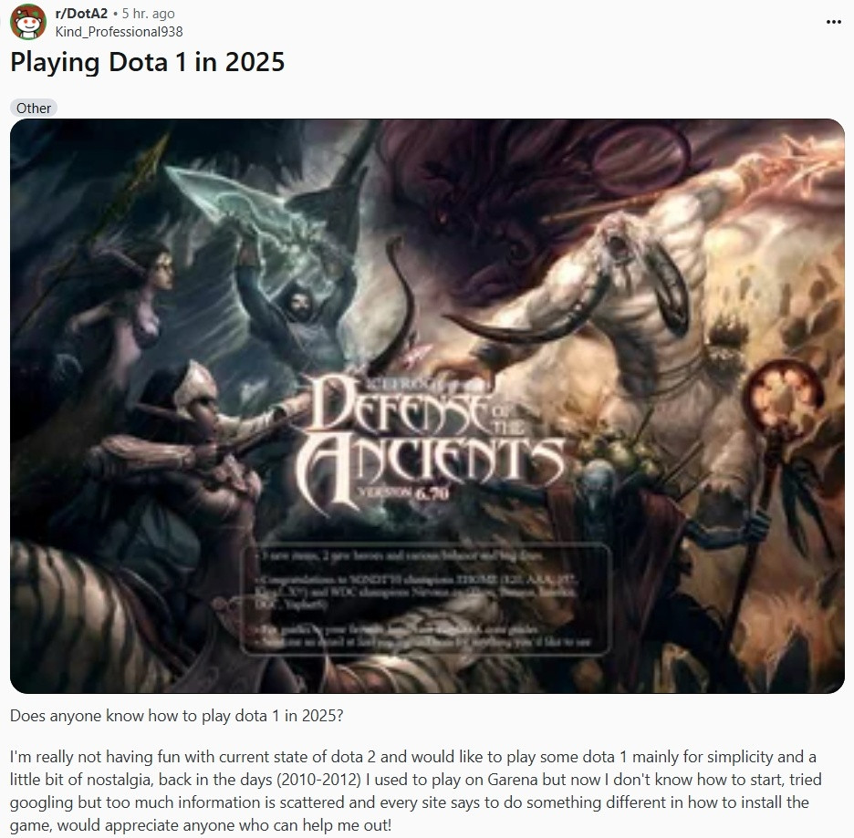 reddit刀塔板块热帖，一名水友觉得现在的dota2机制过于复杂无法从中获得游