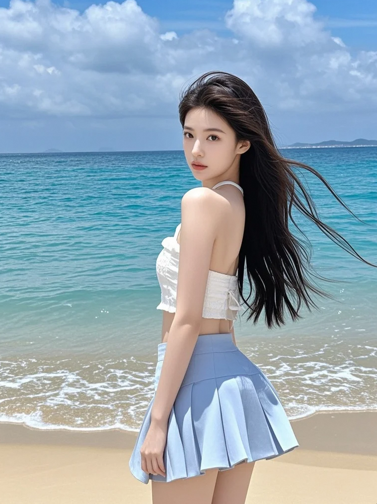 碧海兰心，镜头捕捉美女与海风的温柔絮语