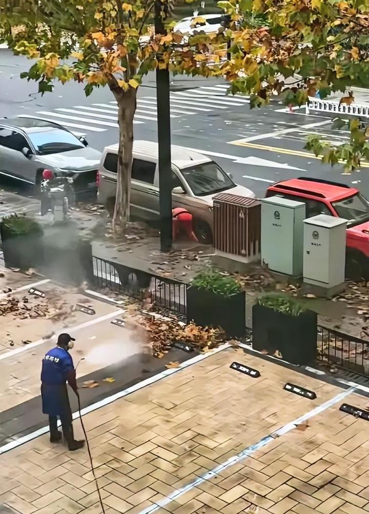环卫工VS清洁工，这次我站环卫工。冬天来了，路边树叶掉落，引发了环卫工和停车场