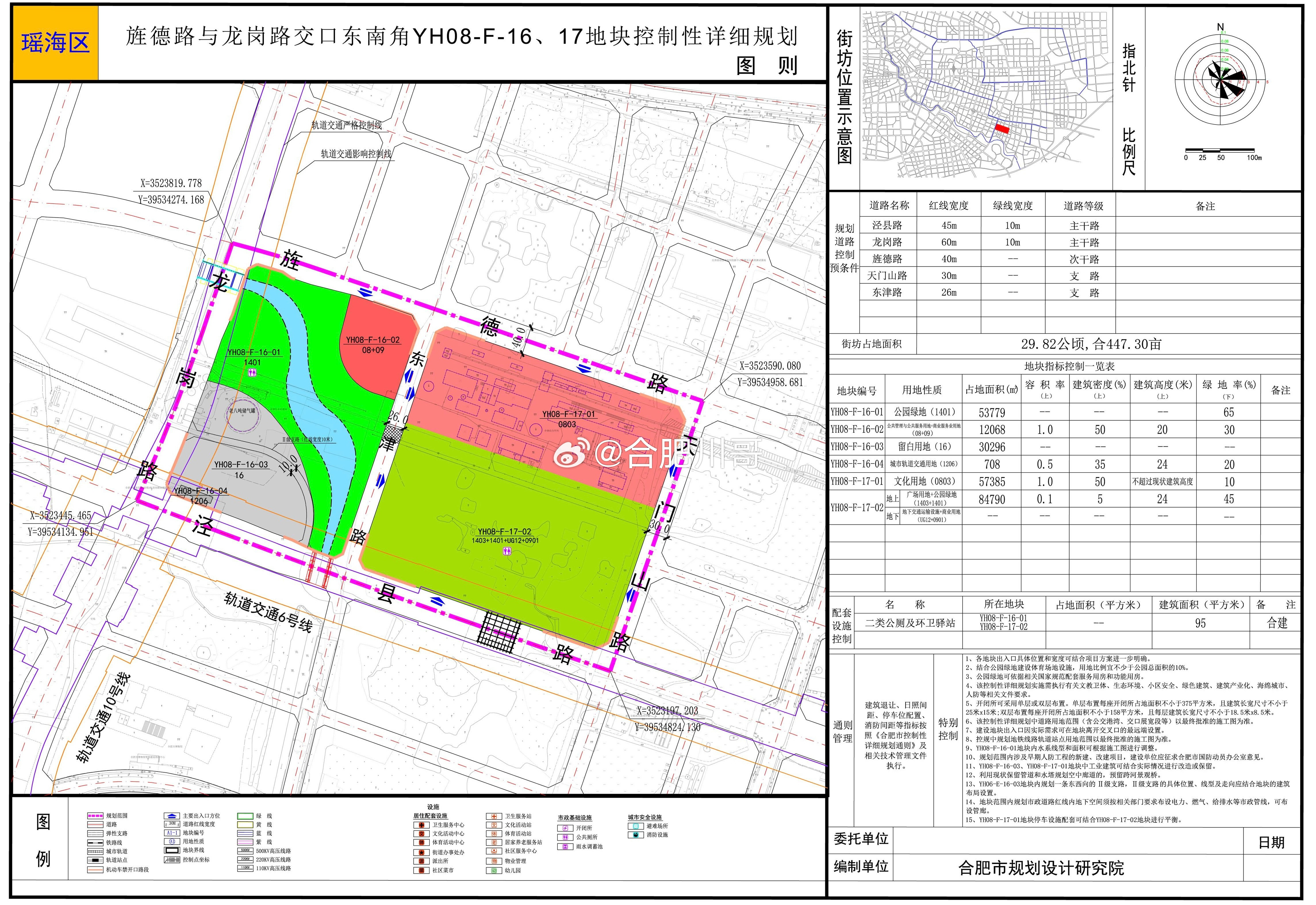 合肥东部新中心核心地块控规规划公示。规划地块位于瑶海区东南部，雄德路与龙岗路交口