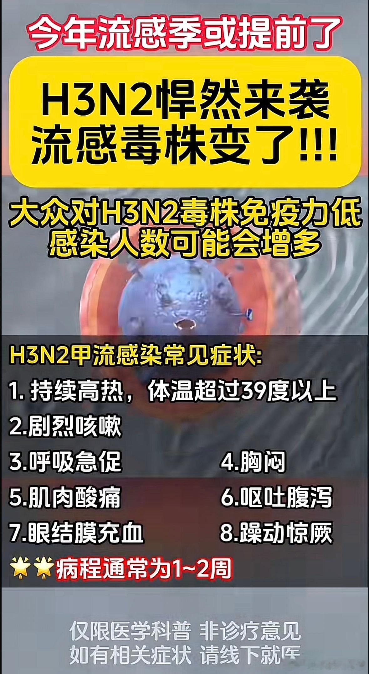 新毒株甲型H3N2来袭记住高热、全身酸痛等症状与普通感冒的区别,早发现早应对就好
