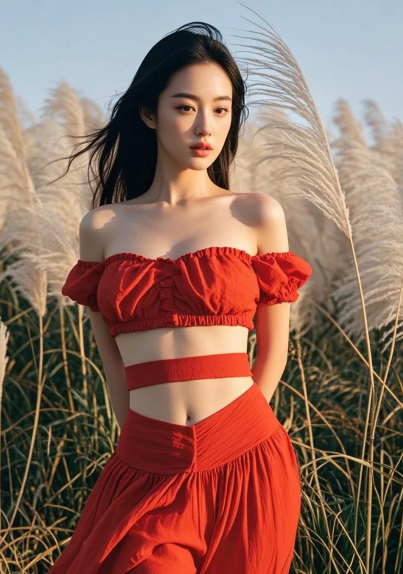 芦苇无言，红裙有声。她在等风，还是在等人？故事由你续写！