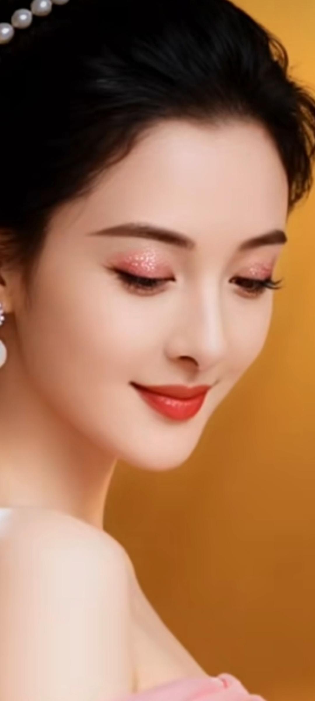 优雅气质，珍珠耳环，甜美笑容，完美妆容，时尚穿搭，女神范儿