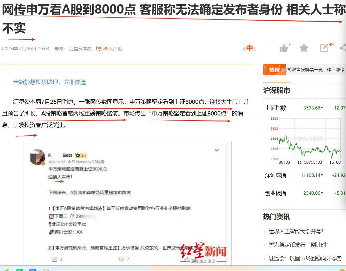 不信谣，不传谣！但对网传申万看A股到8000点消息，仍然宁肯抱信之态度，因为在