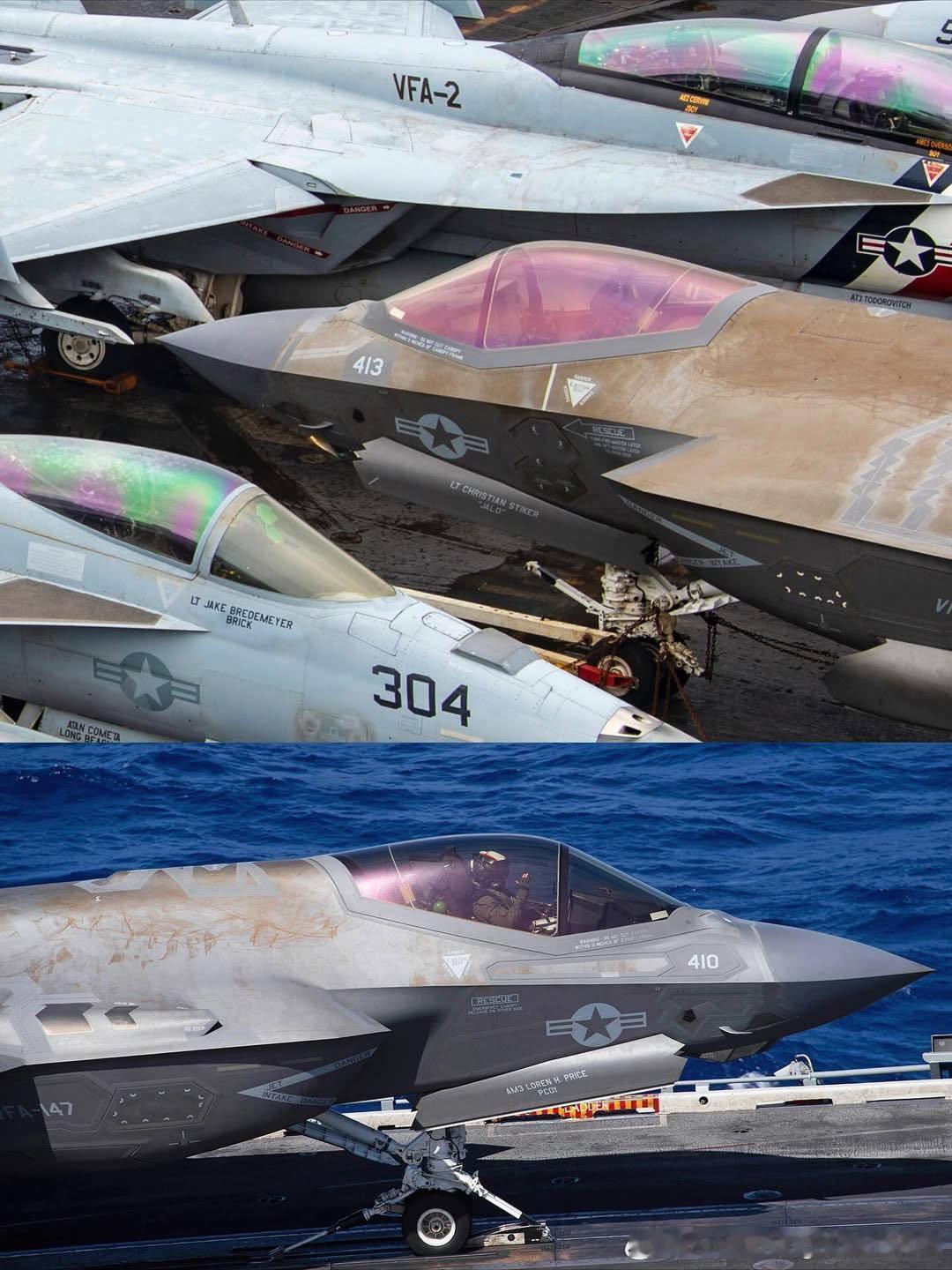 F-35C隐身涂装的生锈速度很快，由于长期暴露在含盐分的海水、油污、燃料残留物和