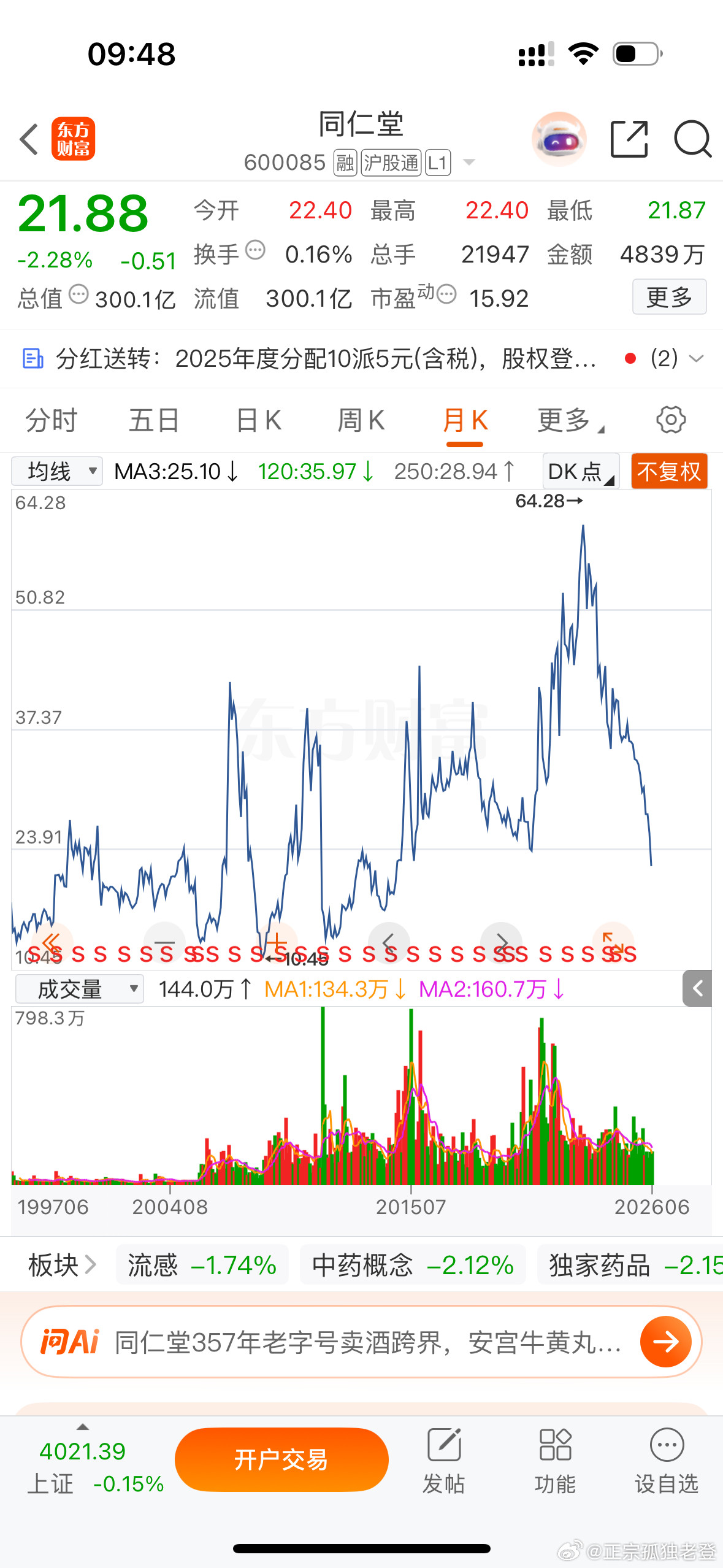记录一下，同仁堂，500年的中医药老字号，市值仅300亿。千载难逢，是糟粕还是