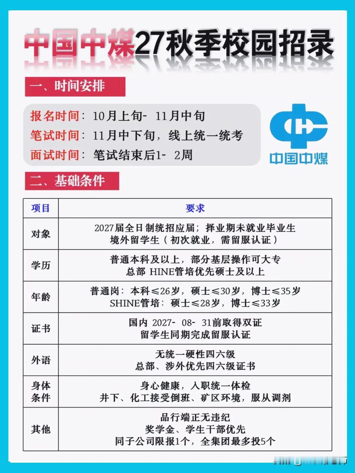 同学们，中国中煤27秋招已经启动，这可是能源央企里非常稳的平台，别光看热闹，得动
