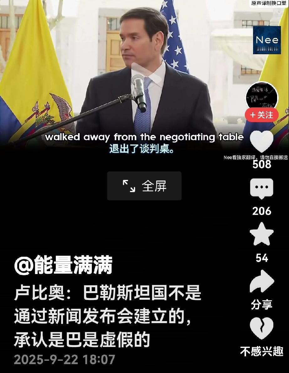 为什么不承认巴勒斯坦国，美国务卿卢比奥进行了解释。美国务卿卢比奥在接受记者采访