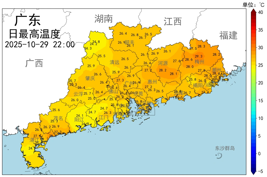 广东气温依然偏高，沿海天气凉爽