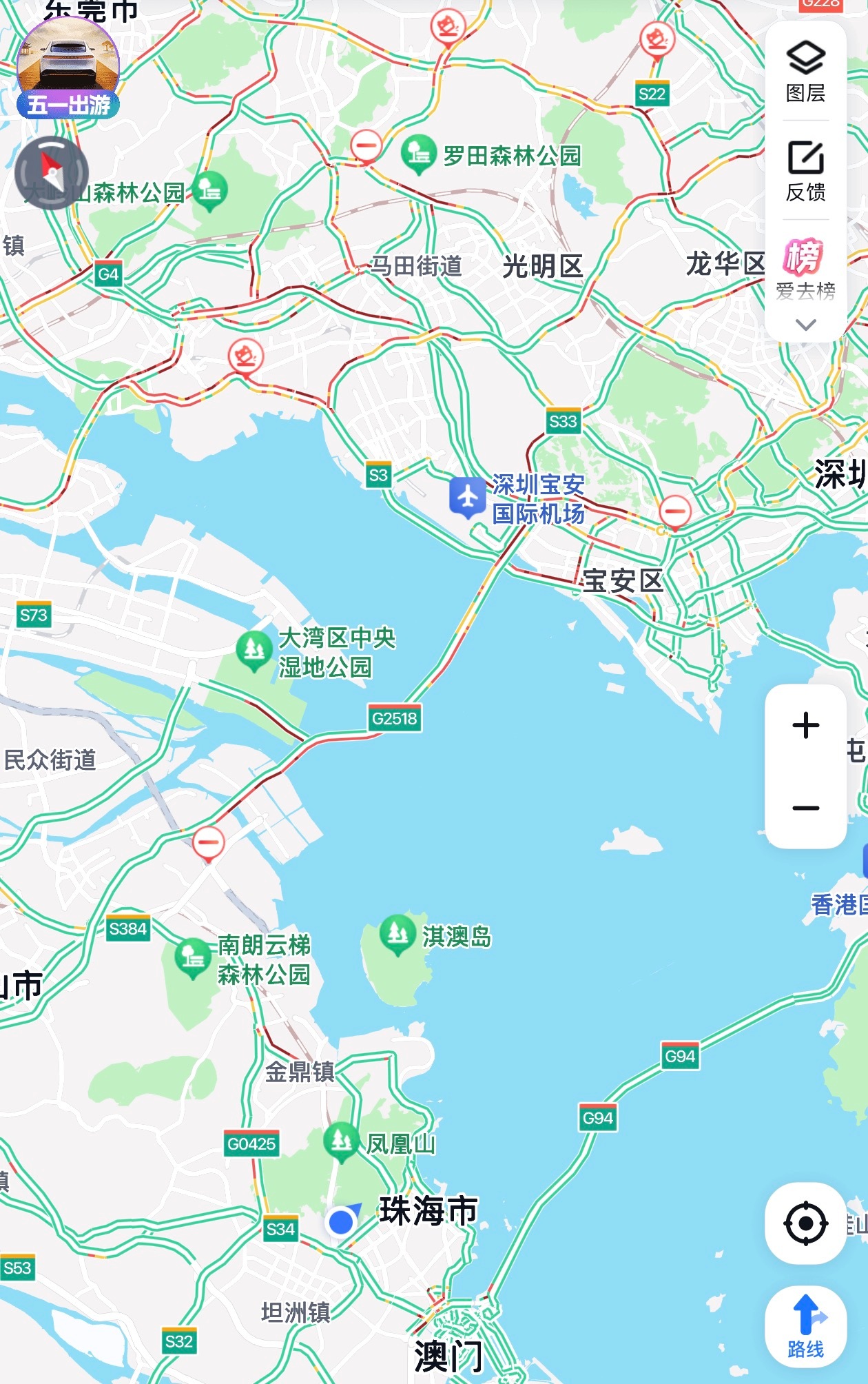 五一除港珠澳大桥不堵，哪座桥都堵，从珠海到深圳“借道”港珠澳大桥比深中通道还快。