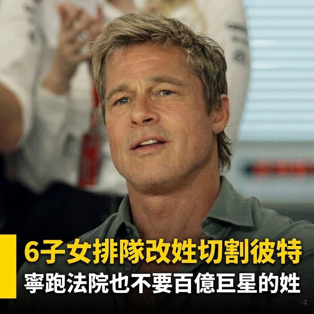 6个孩子，据报道如今只剩下1个还愿意保留父亲的姓氏。这对好莱坞最受瞩目的明星家庭