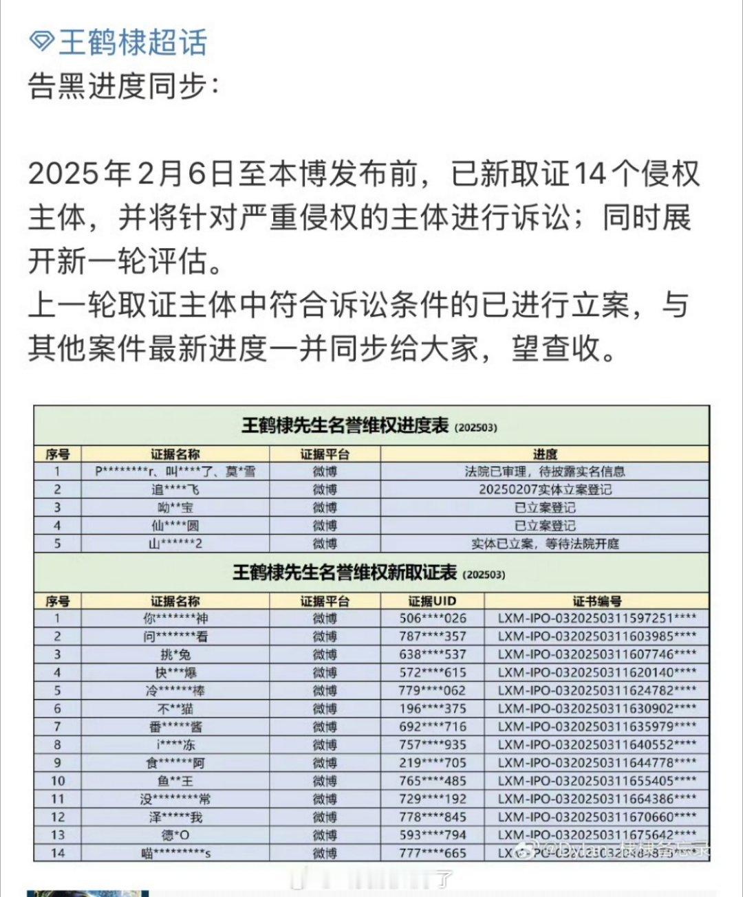 王鹤棣的告黑名单里怎么这么眼熟？​​​