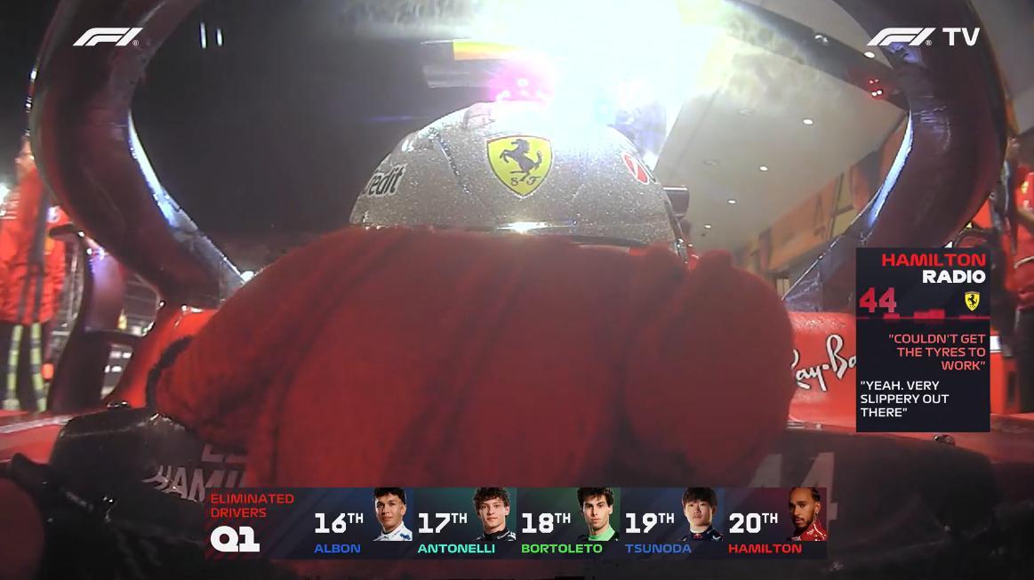 Q1比赛结束，阿尔本、安东内利、博托莱托、角田裕毅和汉密尔顿被淘汰非常疯狂的一节