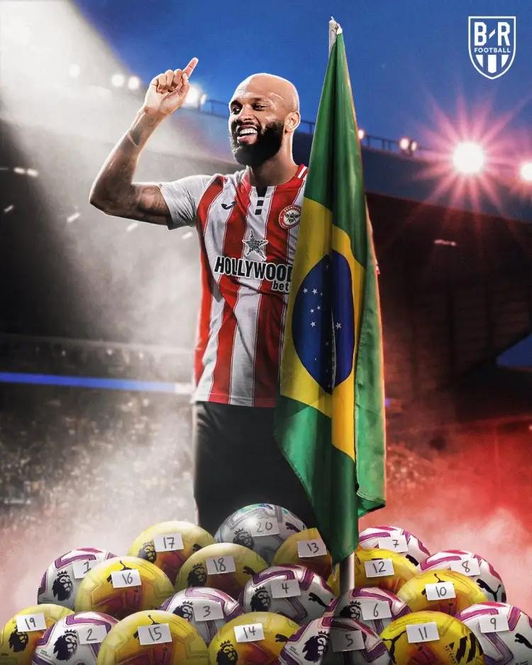 看过来看过来：布伦特福德的巴西球员伊戈尔，这场英超比赛梅开二度。