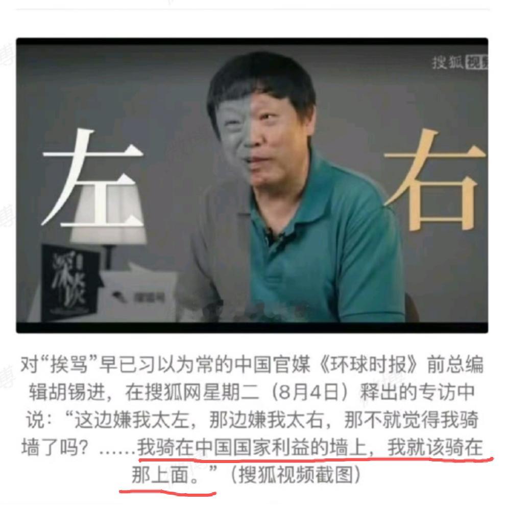 胡锡进这人太反动了，公然叫嚣骑在国家利益之上，你算什么东西，老不死的玩意