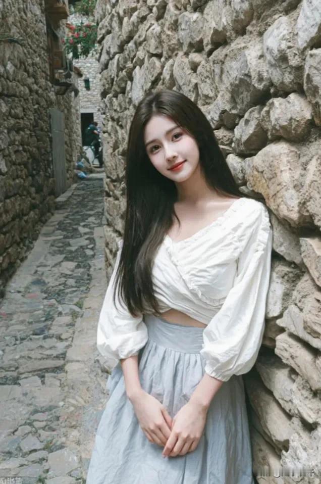 美女悠闲逛古城美照