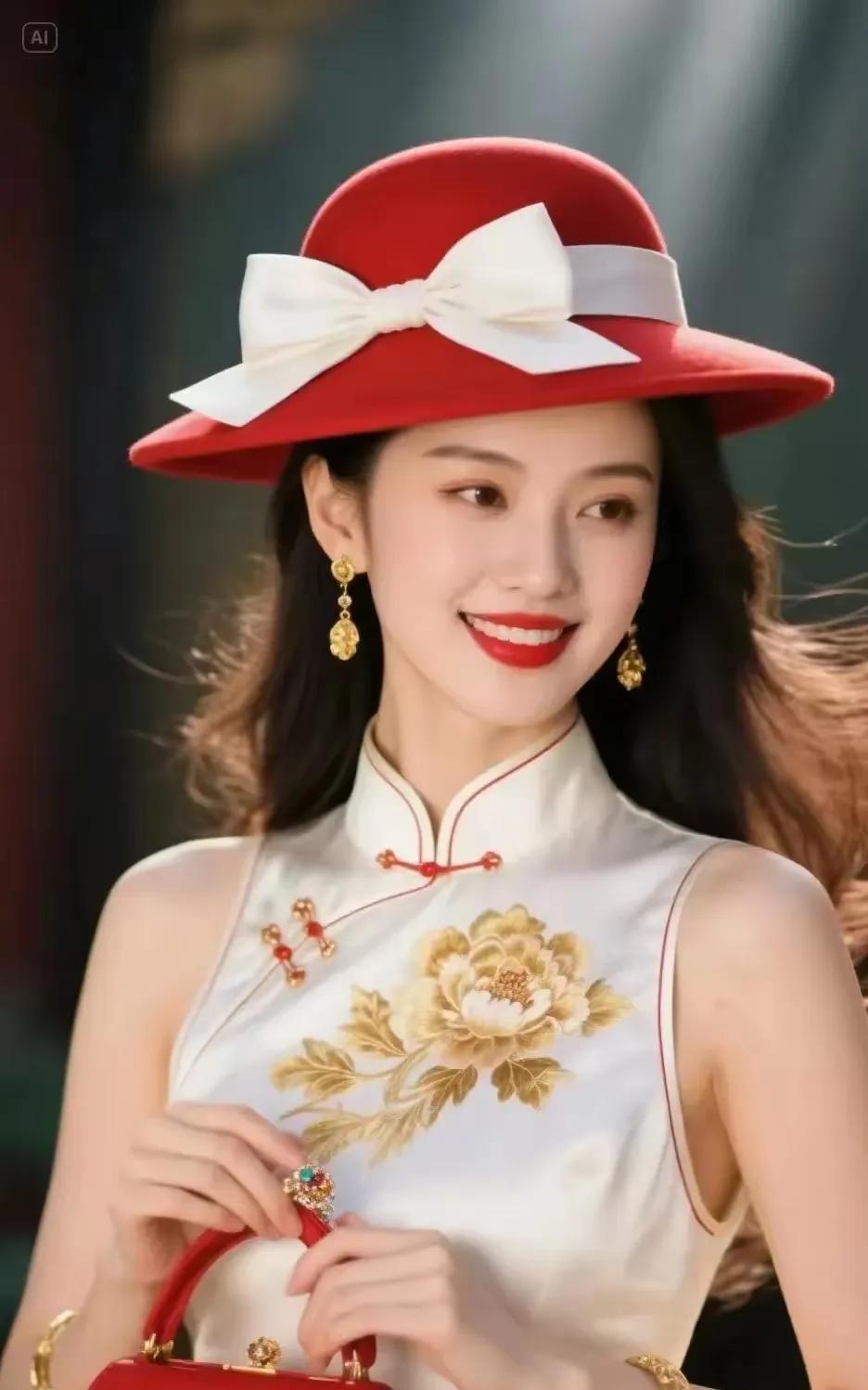白旗袍佳人白色旗袍紧裹身，秀姿慧质笑含春。仙姿玉色红包握，倾国芳容雅韵陈
