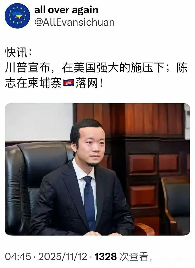 一条消息说11月12号柬埔寨太子集团老板陈志已经落网，另一条消息说陈志雇佣律师团