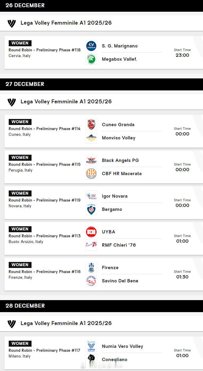 【意甲女排本轮米兰大战科内】中国排球留洋动态北京时间12月27/28日凌晨，意