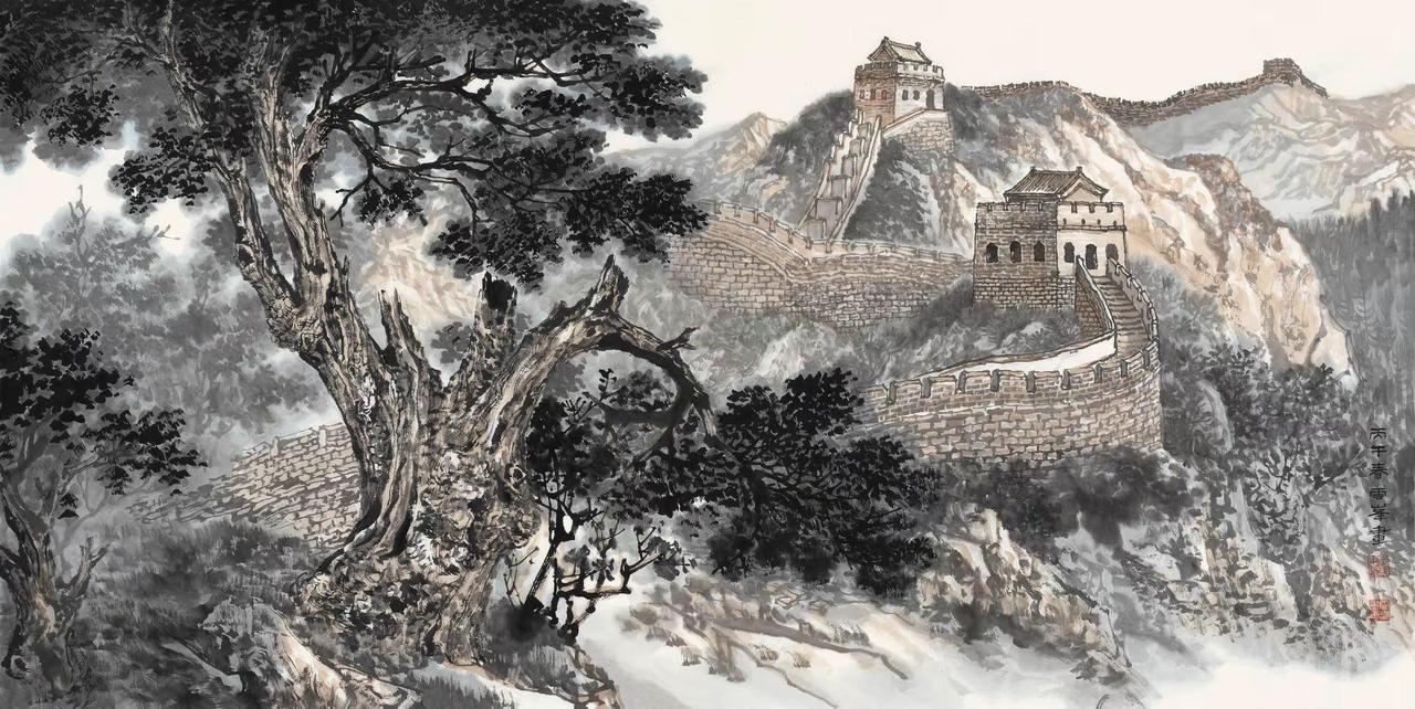 长城秋意浓。长城山水创作者中心创作灵感长城国画中国画里的长城