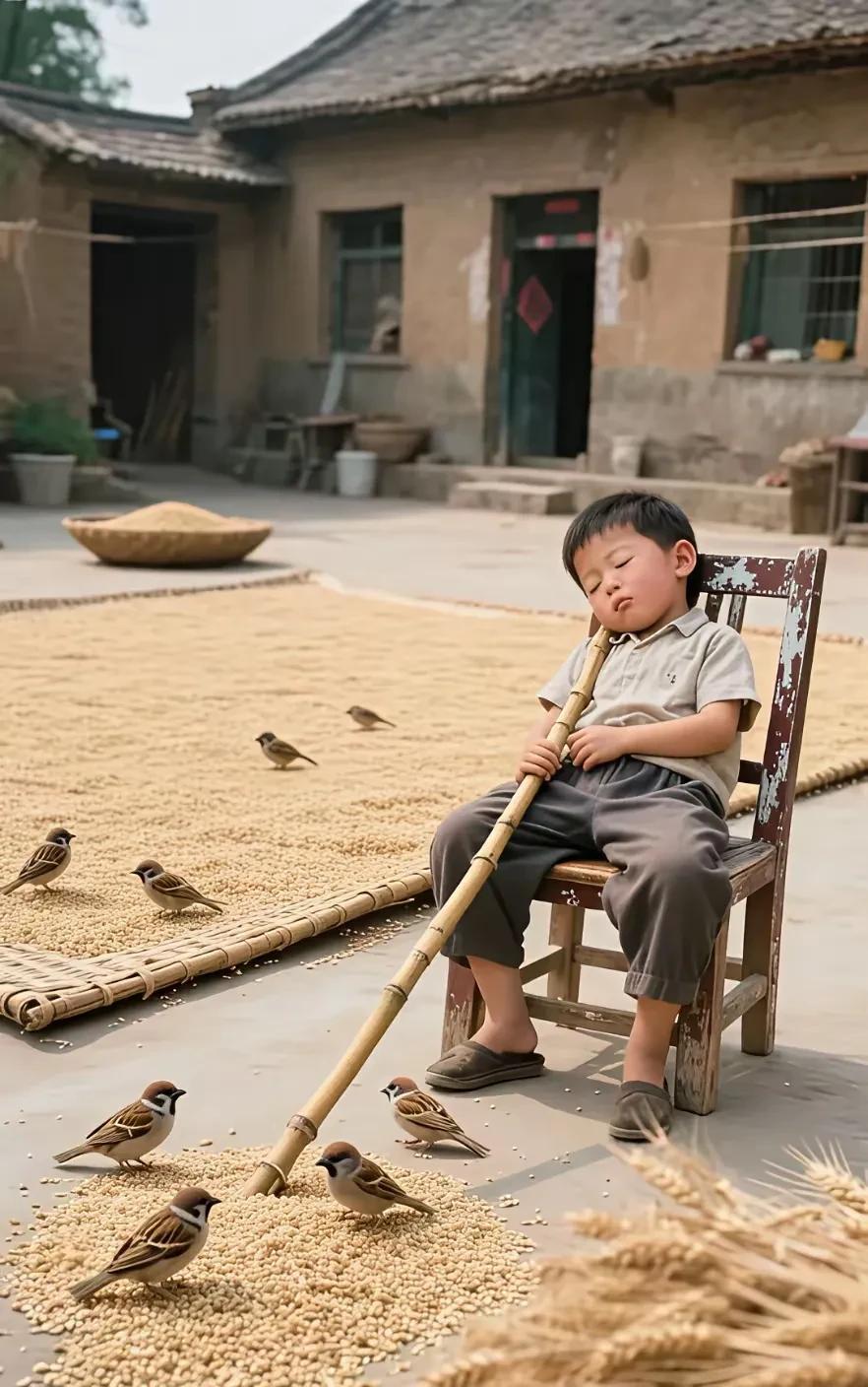 当看到这张图片，真的被温馨的场景感动到了……一位少年坐在椅子上，一根竹竿斜放在旁