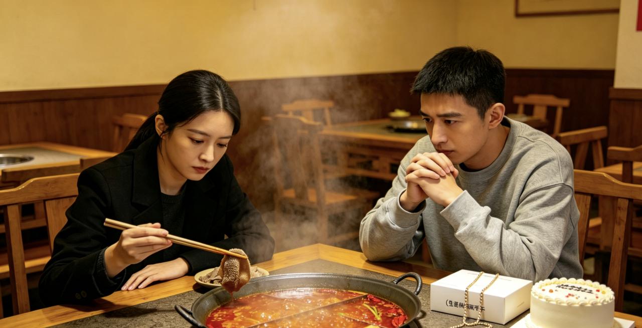 他们约在常去的那家火锅店吃“散伙饭”。她涮着毛肚，头也没抬：“我算了一下，恋爱
