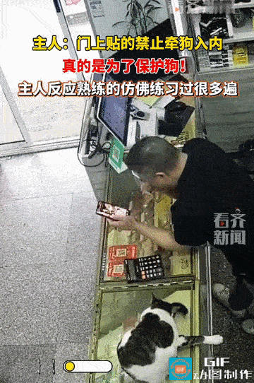 根本解释不清楚!一小卖部,男子和猫同时发现门外异常,男子迅速按住自家猫,结果没按