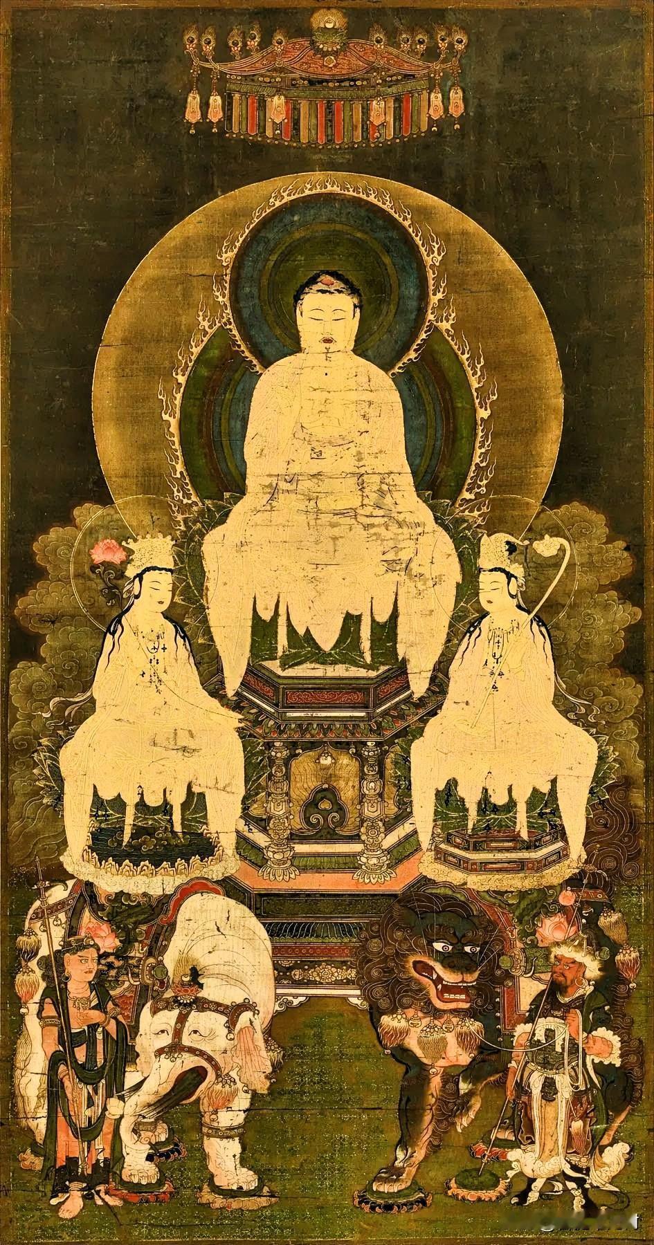 穿越700年的佛画：一帧看懂“华严三圣”的东方美学你眼前这幅绢本古画，是镰
