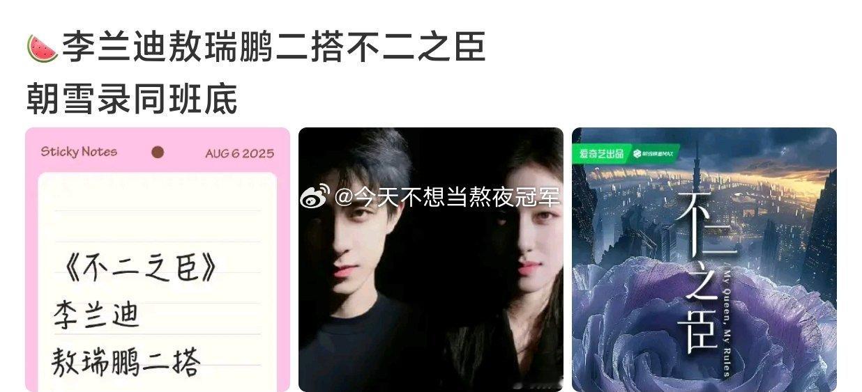 🍉🍉李兰迪、敖瑞鹏二搭现偶《不二之臣》和《朝雪录》同班底，这算破万红利嘛？