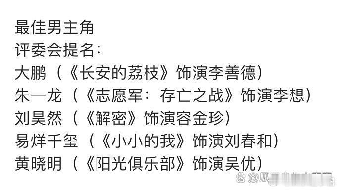 金鸡奖提名第38届金鸡奖提名名单公布，​​​