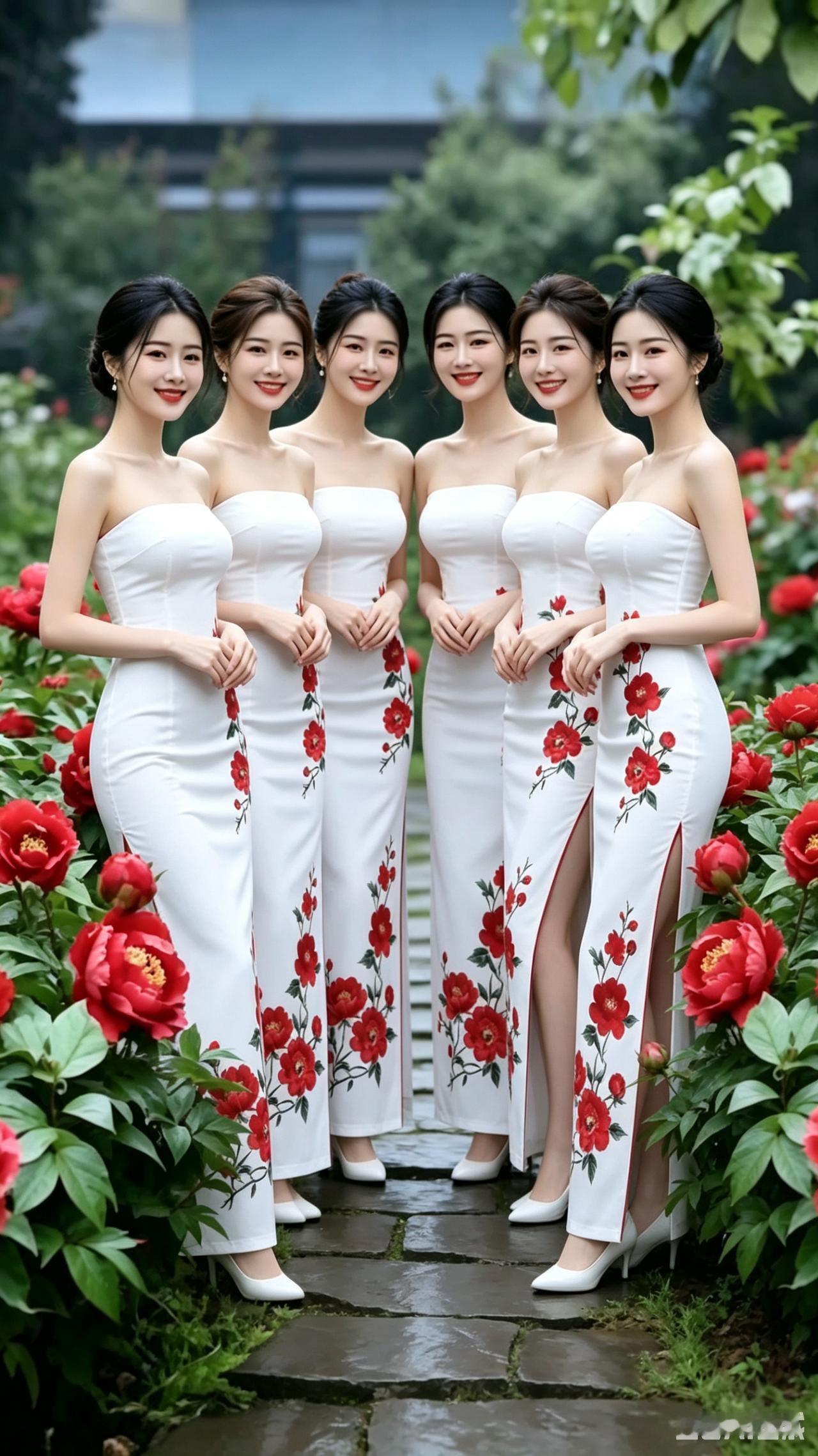 满园牡丹开得艳，白衣旗袍俏容颜。温婉好看惹人羡，国风好看胜天仙。