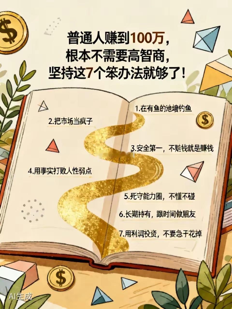 巴菲特曾说：普通人想要赚到100万，无需过人天赋，守住这7条朴素原则就足够：1.