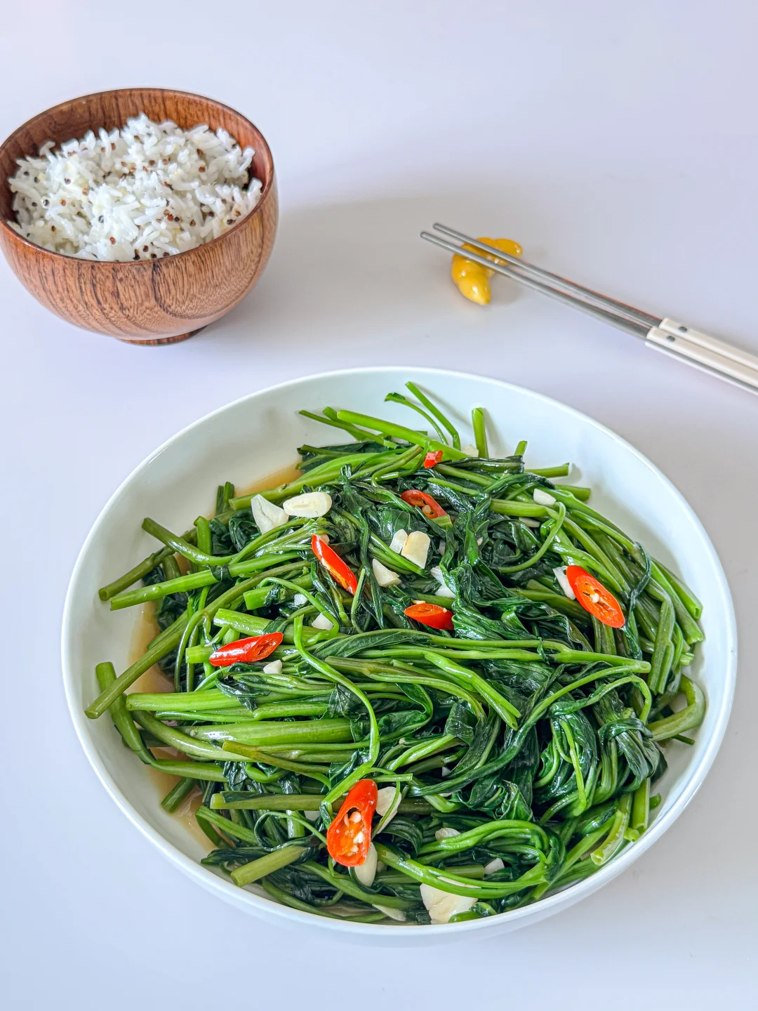 🔥猪油炒空心菜！脆嫩碧绿秒光盘