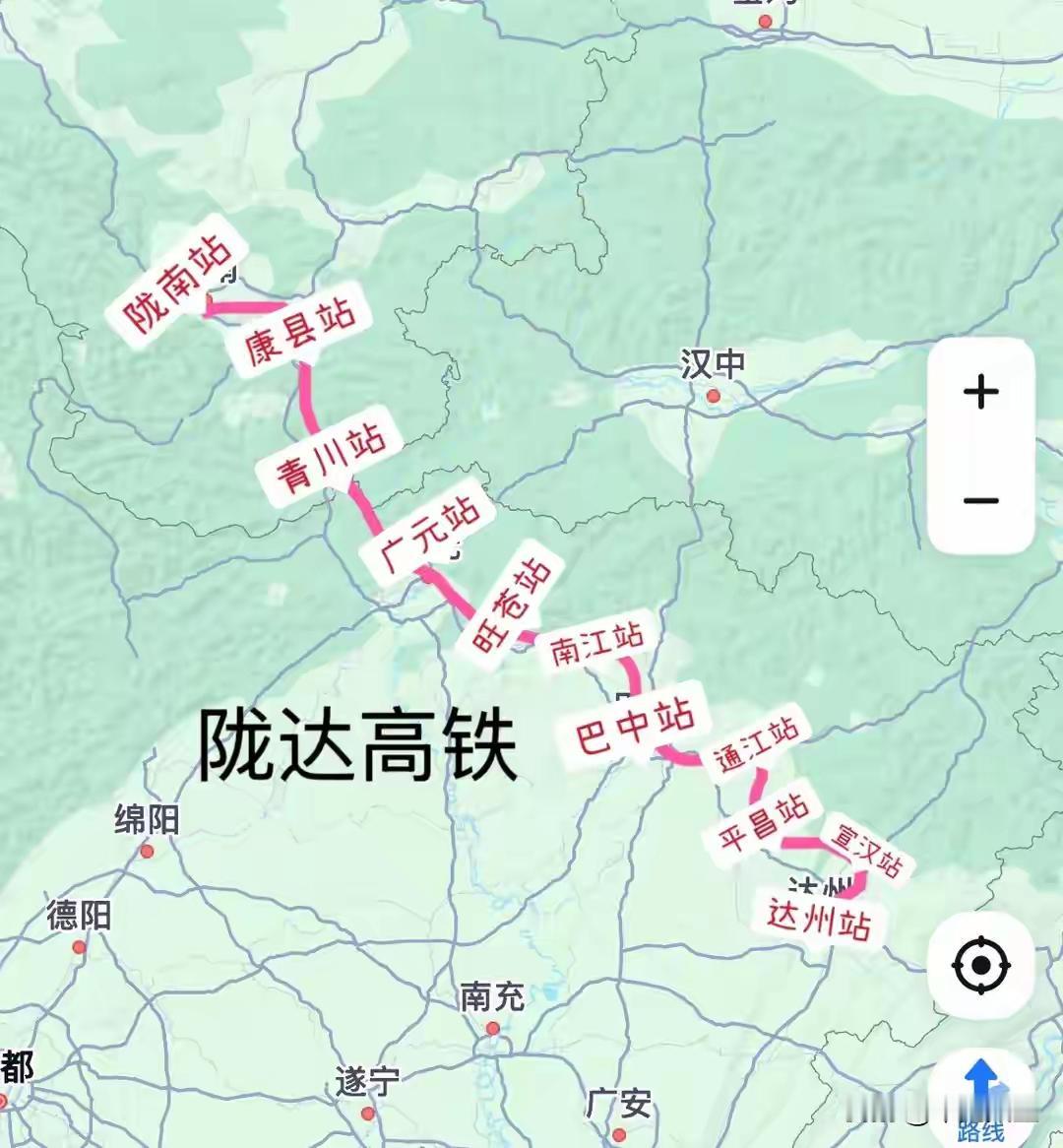 这条铁路线路基本上就是广巴达铁路的延伸版，还可以延伸达州到万州段，而最大的希望就