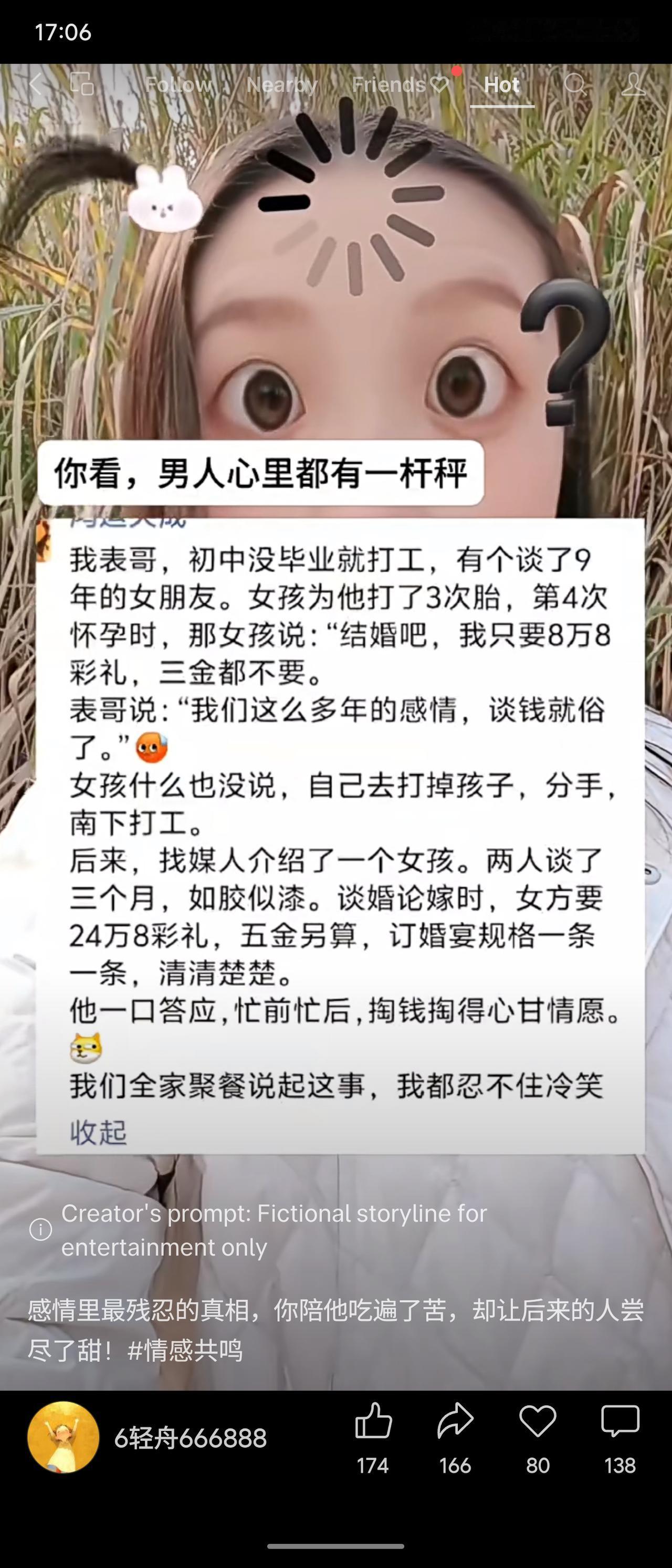 一位表哥与交往9年的女友因8.8万彩礼产生分歧，女方最终流产分手。之后，表哥在仅