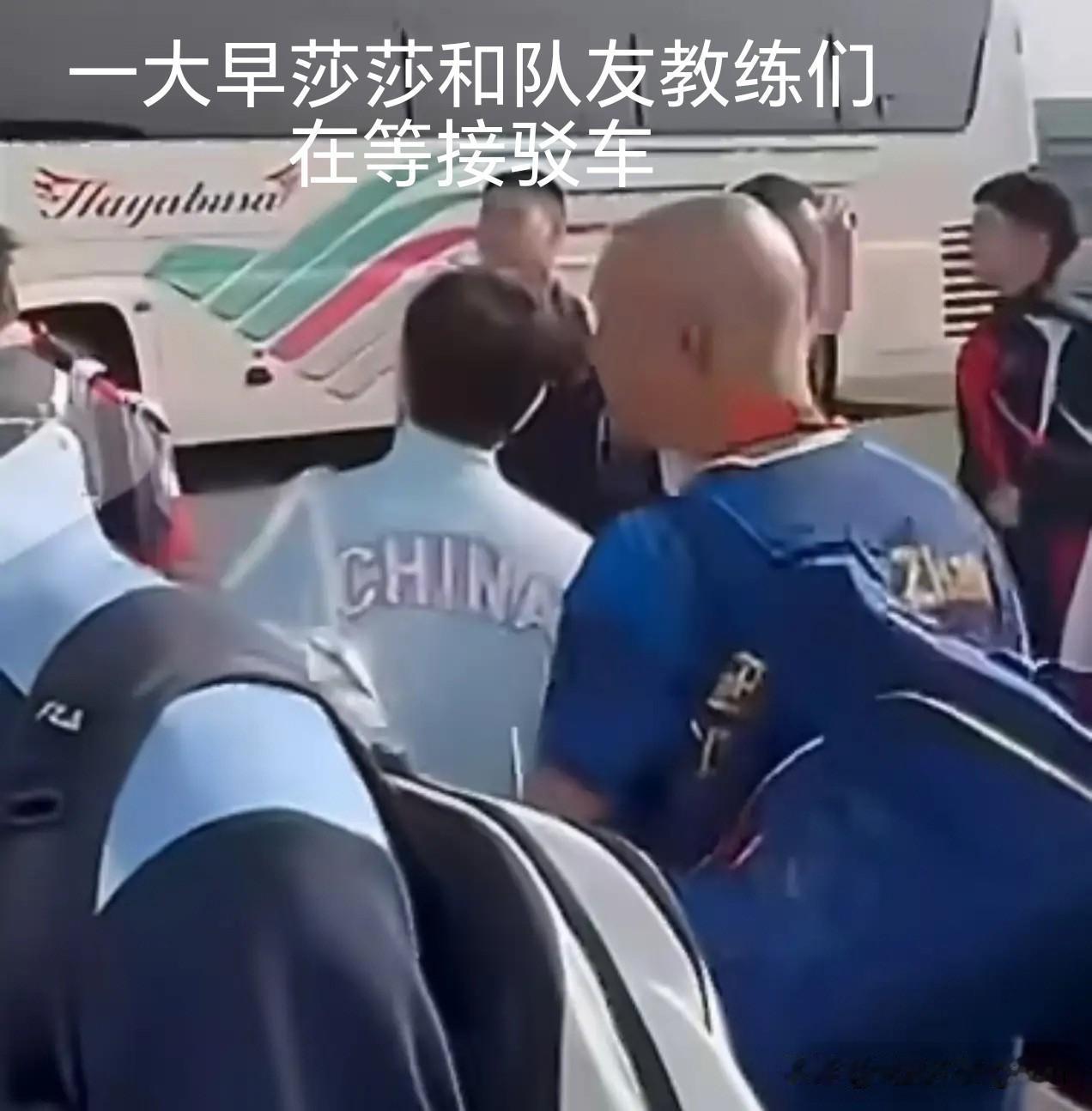 今天莎莎和国乒其他住游轮的队友还有教练一大早就在等接驳车，想早点去训练场上训了。