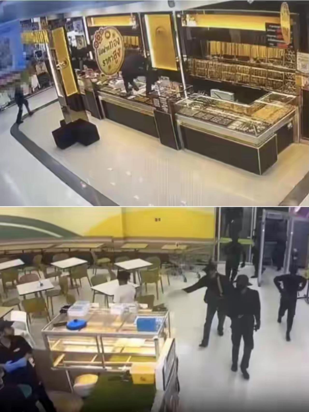 持枪抢劫金店，事发10月5日晚间，在泰国那拉提瓦府的一家商场，8名蒙面劫匪抢走价