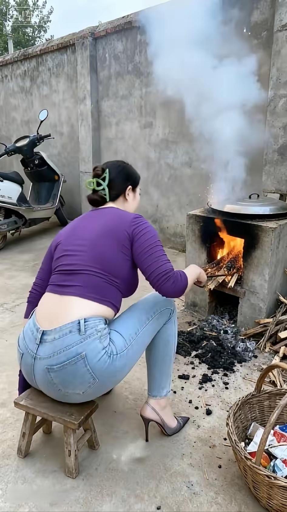 现在农村不让烧地锅了，污染空气。这是谁家媳妇？环境不达标，领导不愿意…禁止田地