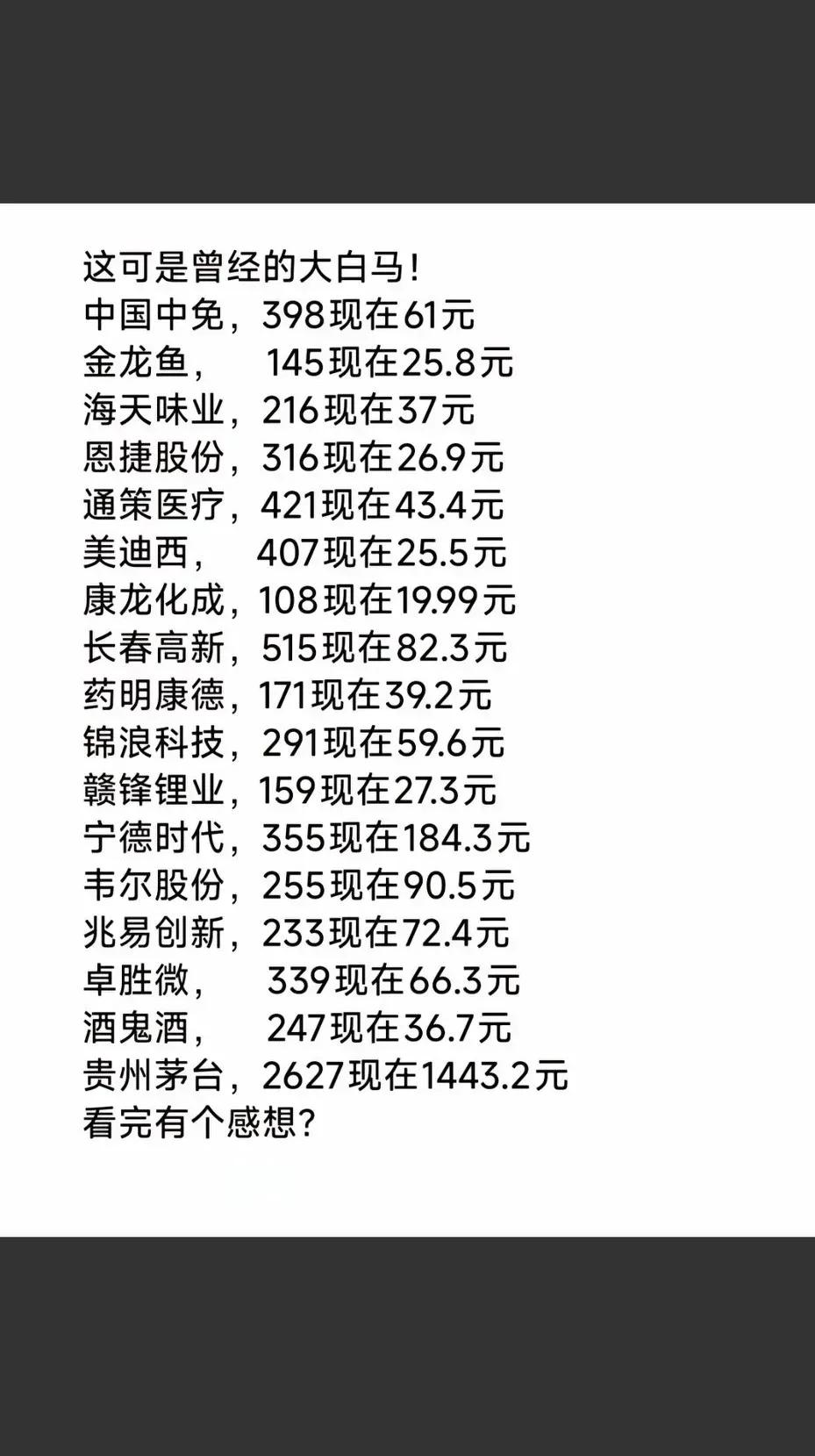 曾经的大白马股票，沦落到如此地步！中国中免，398现在61元金龙鱼，14