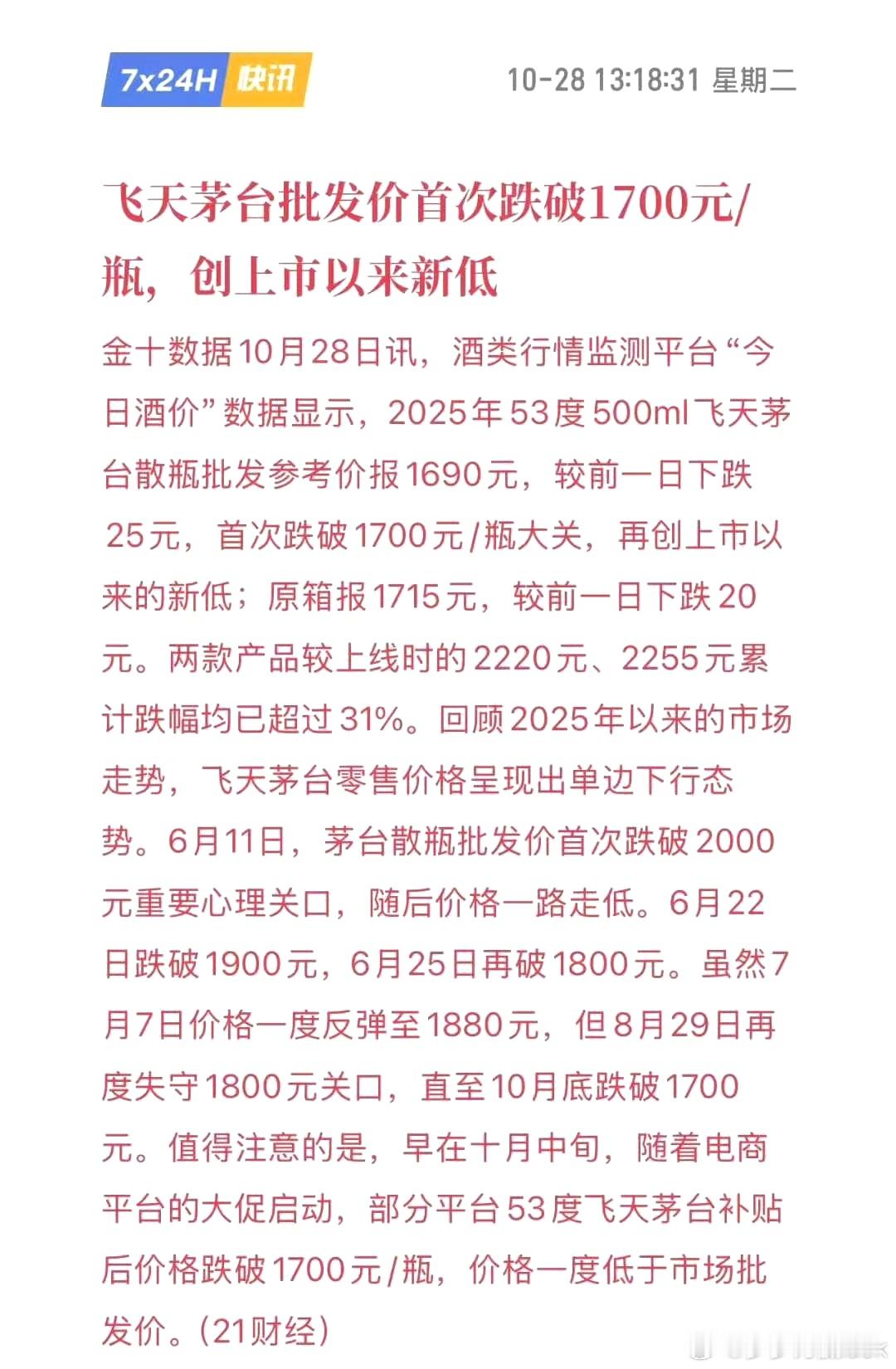 这瓶酒,见证了从“硬通货”到“平民化”的转变。2021年原箱茅台一瓶难求,价格高